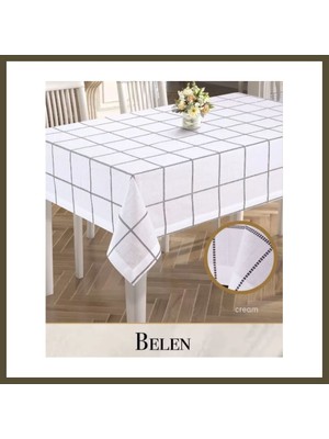 Northcity Belen Krem Model Keten Masa Örtüsü 140X180 cm Zarif Çeyizlik Yemek Masası Örtüsü Bx
