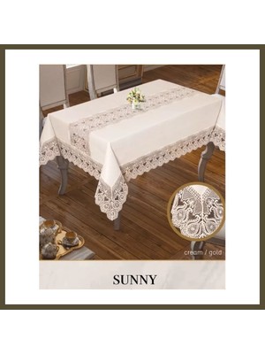 Northcity 160X260 cm Sunny Krem-Gold Parlak Keten Masa Örtüsü Yemek Masası Dekoru Bx