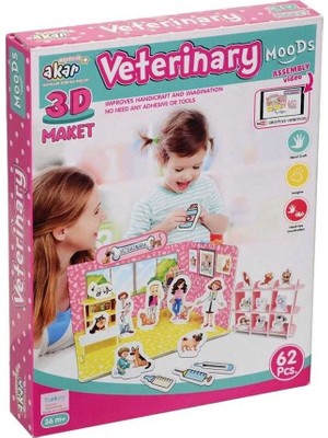 Bin1çeşit 3 Boyutlu Puzzle Veteriner Temalı 1 Adet Eğlenceli Oyun