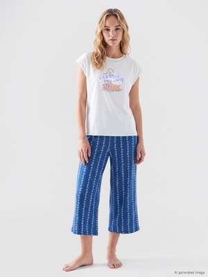 LC Waikiki Lcw Dream Lacivert Çiçekli Kadın Kapri Pijama Altı