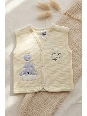Sarı Kedi Nakışlı Kapitone Unisex Kapitone Bebek Yeleği