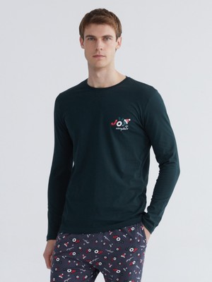LC Waikiki Lc Waıkıkı Gri Standart Kalıp Yılbaşı Temalı Erkek Pijama Takımı