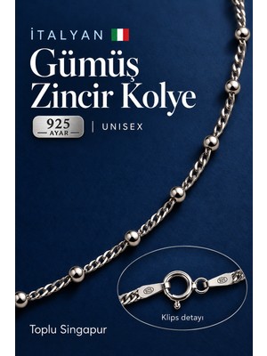 Two Arts Italyan Toplu Singapur Zincir Kolye 925 Ayar Gümüş 1,80 mm Unisex 45 cm