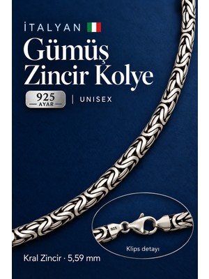 Two Arts Italyan Kral Bizans Zincir Kolye 925 Ayar Gümüş 5,59 mm Unisex 65 cm