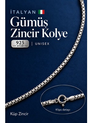 Two Arts Italyan Venedik Küp Zincir Kolye 925 Ayar Gümüş 1,60 mm Unisex 45 cm