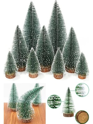 İlkyaz Fashion If 9 Adet Nevada Mini Çam Ağacı Uçlarına Kar Yağmış Karlı Yılbaşı Hediyesi 15-12-8 cm