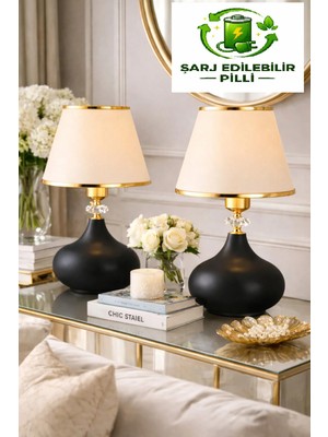 Veramoni Şarj Edilebilir Pilli LED Dekoratif Masa Abajuru Gece Lambası Krem Renk