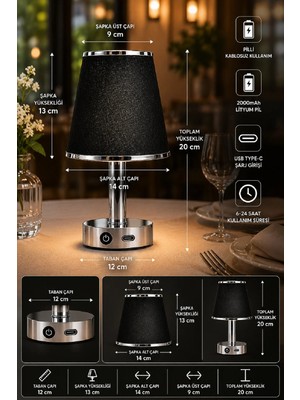 Veramoni Minimalist Masa Üstü LED Kablosuz Pilli Abajur Gümüş Renk