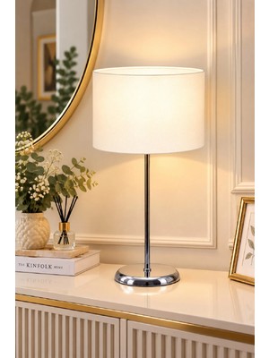 Veramoni Luxury Avıze Krom Kaplama Metal Ayaklı Krem Başlıklı Abajur Krom Krem Abajur NOCOLOR-EA9C846C Renk