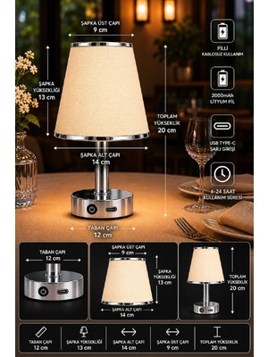 Veramoni Minimalist Masa Üstü LED Kablosuz Pilli Abajur Ekru Renk