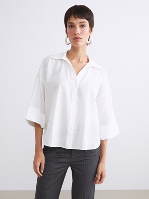 LC Waikiki Lcw Vision Beyaz Oversize Kadın Gömlek