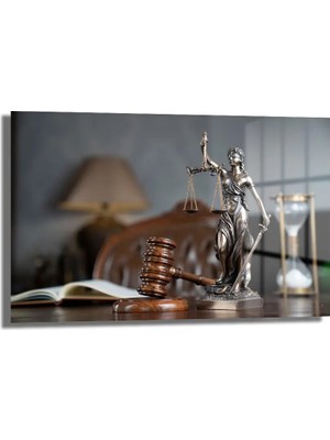 GLAZELLA Adaletin Sembolü: Lady Justice Hukuk Temalı Temperli Cam Tablo