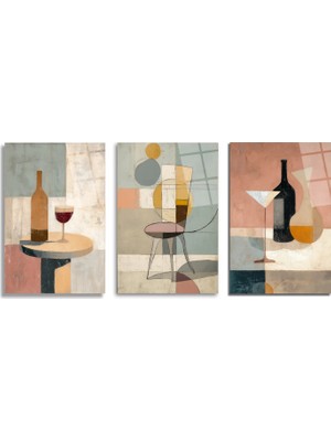 GLAZELLA Soyut Sanatın Zarafeti: Modern Still Life Üçlü Cam Tablo Seti Üçlü Set