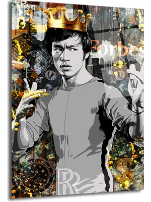 GLAZELLA Efsane Bruce Lee Kral Taçlı Modern Cam Tablo