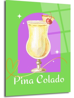 GLAZELLA Pina Colada Tropikal Kokteyl Sanatı Cam Tablo