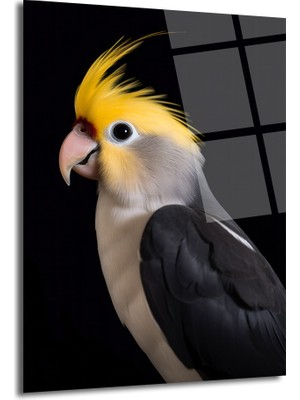 GLAZELLA Sarı Tepeli Kakadu Papağan Cam Tablo - Canlı Ev Dekorasyonu