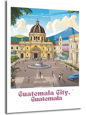 GLAZELLA Guatemala Şehri Seyahat Illüstrasyonu Cam Tablo