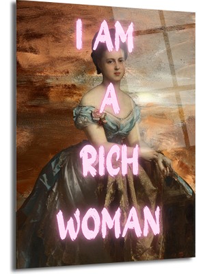 GLAZELLA I Am A Rıch Woman Neon Yazılı Klasik Portre Cam Tablo