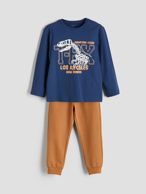 LC Waikiki Lcw Kids Mavi Baskılı Erkek Çocuk Sweatshirt ve Eşofman Alt 2'li