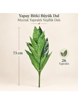 Tema Ajans Süs Yapay Bitki Büyük Dal Mızrak Yapraklı Yeşillik Dalı 73 cm 26 Yapraklı Yeşil Dekoratif