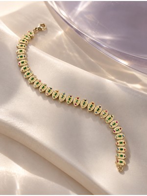 Sarezza Gold 14 Ayar Altın Prizma Göz Renkli Taşlı Bileklik – 19 cm