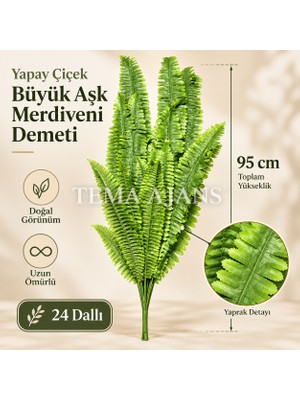 Tema Ajans Süs Yapay Büyük Aşk Merdiveni Demeti Yeşil 95 cm 24 Dallı Dekoratif Yapay Eğrelti Otu