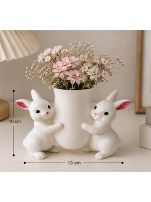 Vionna Tavşan Figürlü Dekoratif Vazo – Sevimli Çiçeklik Masa ve Raf Süsü 10X13 cm