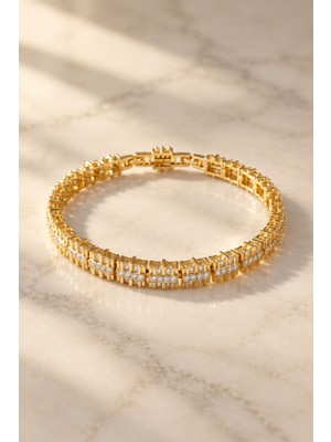 Lykos Kadın Gold Renk Zirkon Taşlı Lüks Su Yolu Bileklik Elegance Model (Kutuyla Gönderilir)