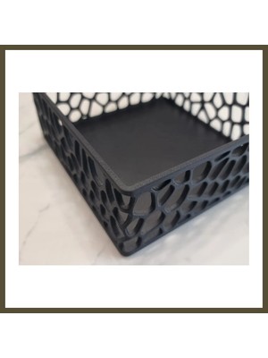 Northcity 3D Baskı Organik Desenli Peçetelik Kokteyl Peçete Tutucu 12,5X12,5 cm Delikli Peçete Standı - Siyah Bx