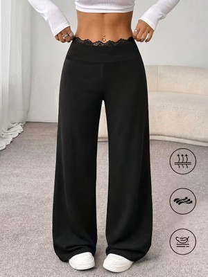 Lissa Butik Moda Kadın Yüksekbel Dantelli Paçaya Doğru Geniş Modal Pantolon Wear