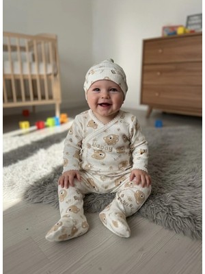 Veramoni Koala Baskılı Bereli Bebek Uzun Kollu 3'lü Zıbın Alt Üst Takım