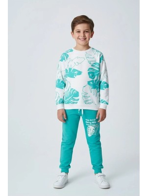 Veramoni Unisex Çocuk Palmiye Yapraklı Cepli Alt Üst 2'li Takım