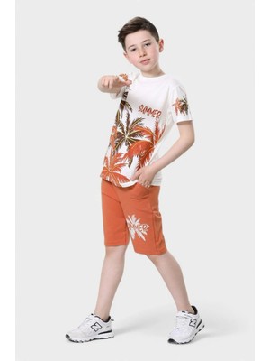 Veramoni Yazlık Çocuk Sümmer&tropical Baskılı Kısa Kollu Bisiklet Yaka T-Shirt Şort Alt Üst Takım