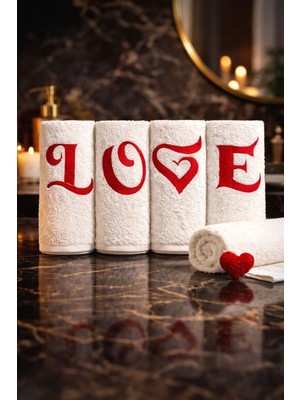 Veramoni Love 4'lü Nakışlı Havlu Seti Pamuklu Premium