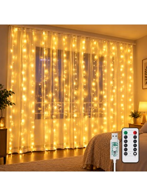 Belirtilmemiş Yılbaşı Perde LED Işık 3x3 Metre Gün Işığı Uzaktan Kumandalı 8 Fonksiyonlu Peri Işık