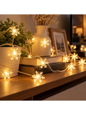 Belirtilmemiş Yılbaşı Kar Tanesi LED Işık 5 Metre 28 LED Gün Işığı Pilli Dekoratif Işık Zinciri