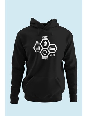 Satranç Medya Eat-Chess-Sleep-Repeat Hoodie