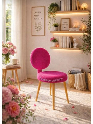 Beylerbeyi Yeni Sırtlı Puf, Makyaj Masası Pufu, Peluş Kumaş Dekoratif Puf, Mini Berjer, Koltuk