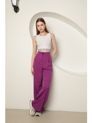 Moda Atlas Kumaş Kadın Palazzo Pantolon-Mor