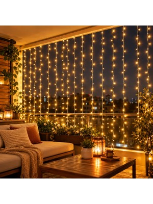 Belirtilmemiş Yılbaşı Işıkları 3x2 Metre Sarı LED Perde Işık Dekoratif Pencere ve Duvar Süsleme