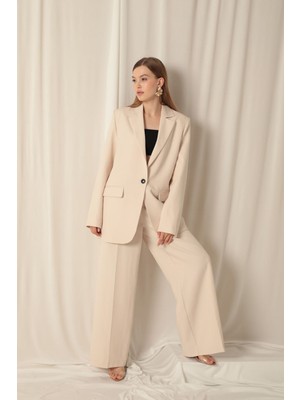 Moda Atlas Kumaş Palazzo Kadın Bej Pantolon