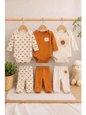 Tr 6'li Bebek Body Zıbın Patikli Alt SETI%100 Pamuklu Uzun Kollu Çıtçıtlı Kız Erkek Yenidoğ