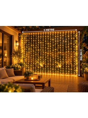Belirtilmemiş Yılbaşı Işıkları 3x3 Metre Sarı LED Perde Işık Dekoratif Pencere ve Duvar Aydınlatması
