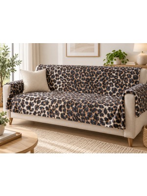 Ecotton Works Leopar Desenli Polar Koltuk Örtüsü 180X250 cm – Kanepe Örtüsü, Çekyat Örtüsü,