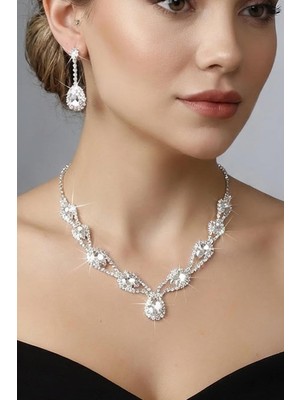 Tr Hürrem Modeli Taşlı Kolye Küpe Takı Seti - Gelin Düğün Nişan Abiye Set