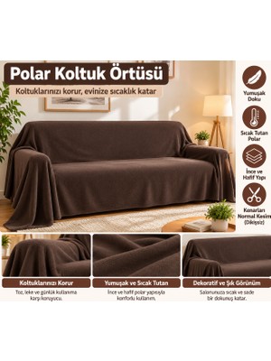 Ecotton Works 180X300 cm Kahverengi Polar Koltuk Örtüsü – Geniş Kanepe ve Çekyat Örtüsü