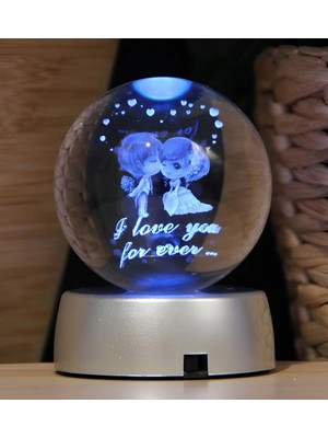 Ls Romantik Işıklı Kristal Küre – “ı Love You Forever” Rgb LED Işıklı Pilli