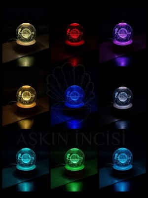 Ls 3D Satürn Kız Küre Kristal LED Gece Lambası – Usb'li Ahşap Standlı LED Masa & Gece Lambası Rgb