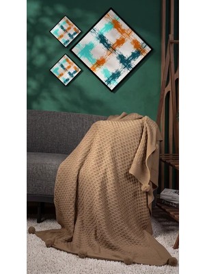 Doux Home Collection Yeliz Triko Örgülü Tv Battaniyesi 10 Ponponlu 130 x 170  cm ((PÜSKÜT))