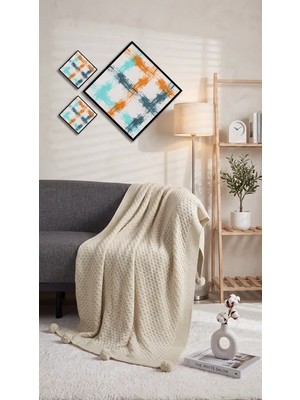 Doux Home Collection Yeliz Triko Örgülü Tv Battaniyesi 10 Ponponlu 130 x 170  cm (( KEMİK))